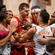 Devin Booker and Nikola Jokić jaw it up after the MVP’s hard foul and subsequent ejection last night.